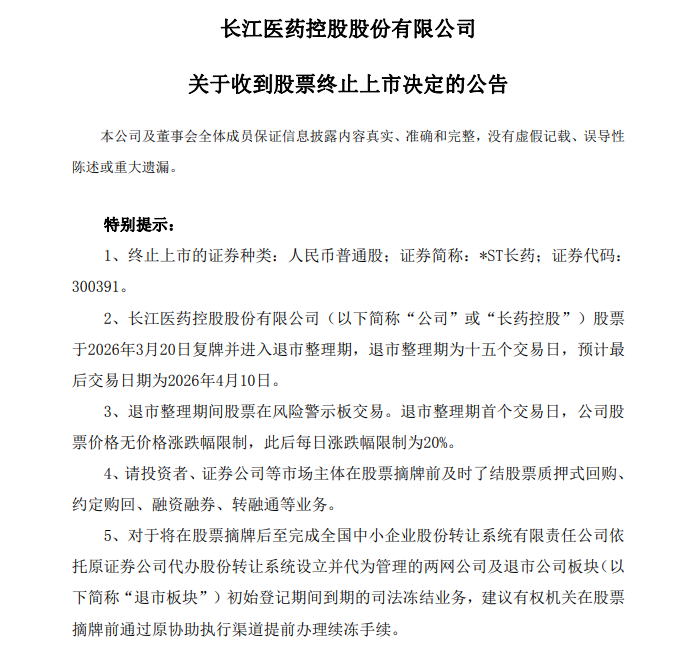 严重财务造假，终止上市！